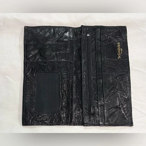 VINTAGE Yves Saint Laurent YSL Calf Leather Crinkle Bifold Wallet Antique Rare - Picture 7 of 15